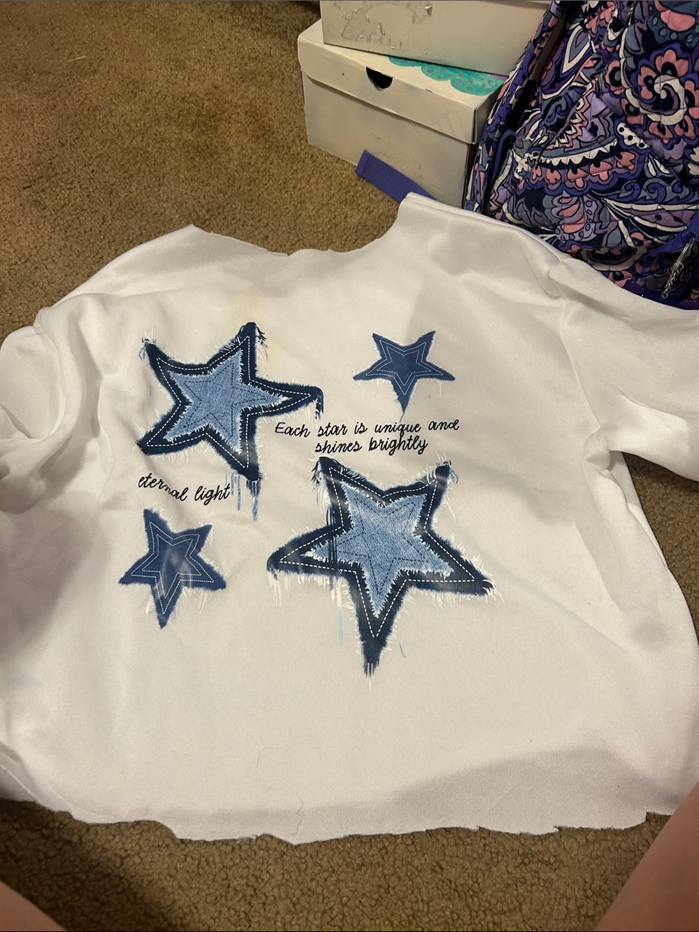 White Girls' Star Graphic Sweatshirt with Blue Stars